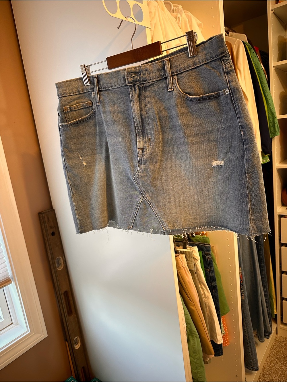 GAP Light Blue Denim Mini Skirt with Raw Hem